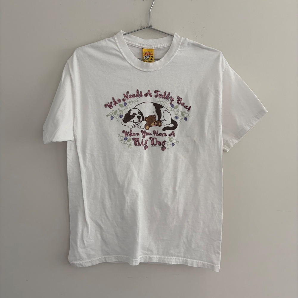 Vintage Big Dogs Who Needs A Teddy Bear Graphic T-Shirt White Small Medium